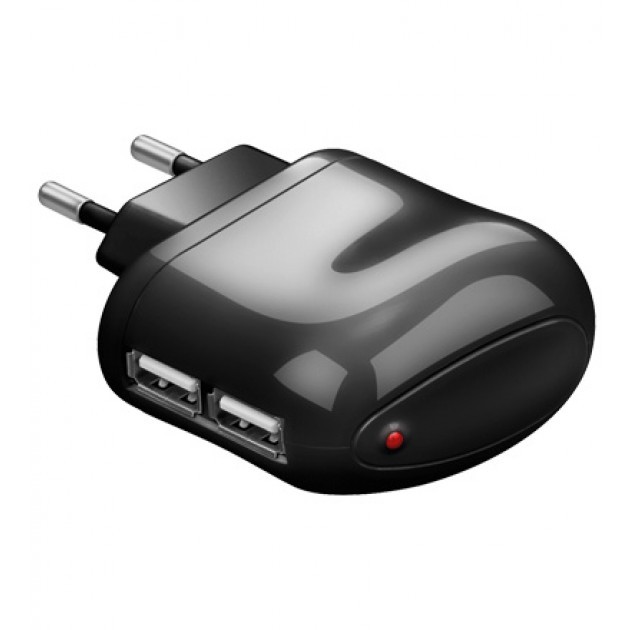 Trasformatore da rete italiana a 2p USB 2 A nero